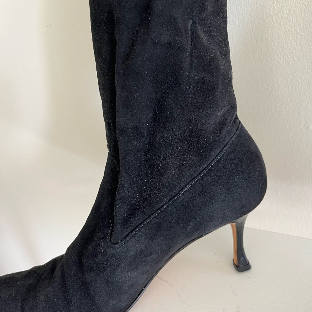 Manolo Blahnik Black Suede Heeled Boots